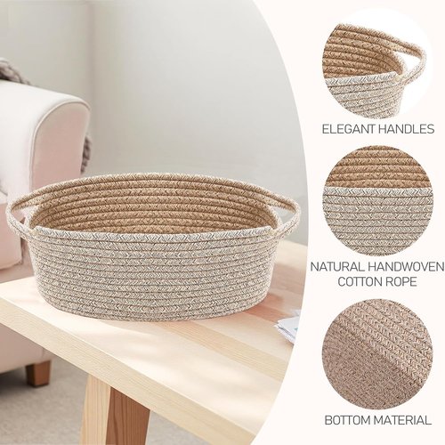 JMvicyroam Woven Basket - Small Rope Storage Bin with Handles | Perfect Organizer for Shelves & Closets - 3 Pack
