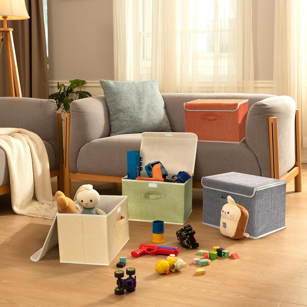Skiennix Storage Bins - Foldable Clothing Storage Box with Lid & Handle | 4 Color Set, 15L x 10W x 10H Inch