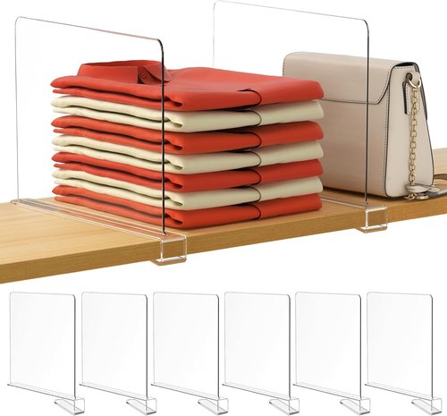 HBlife Clear Shelf Dividers - 12-Inch Extra Tall Purse Organizer | 6-Pack Acrylic Closet Solution