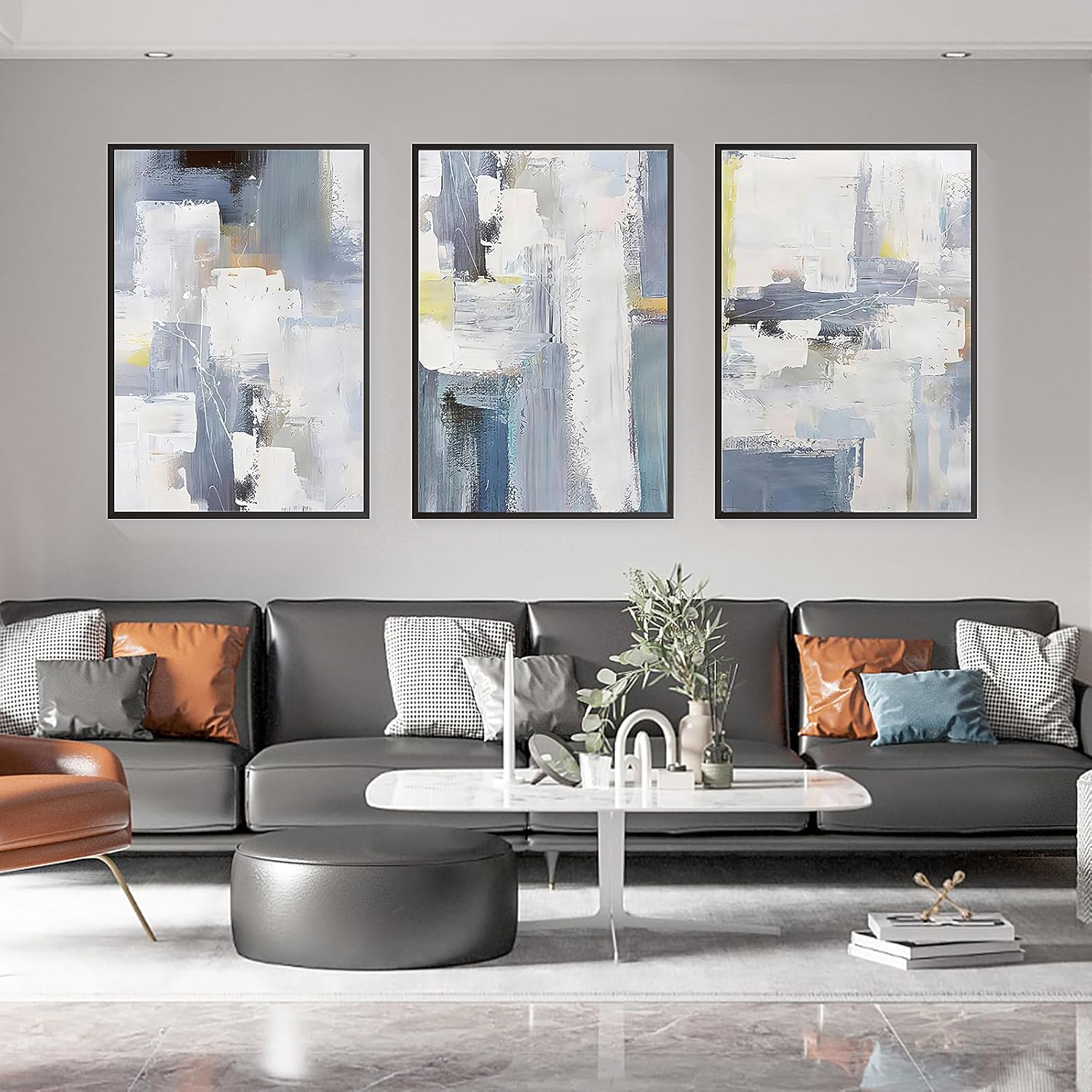 Skiennix Wall Art Set of 3 - Boho Black & White Canvas Paintings for Living Room | 24" x 32" Framed Decor