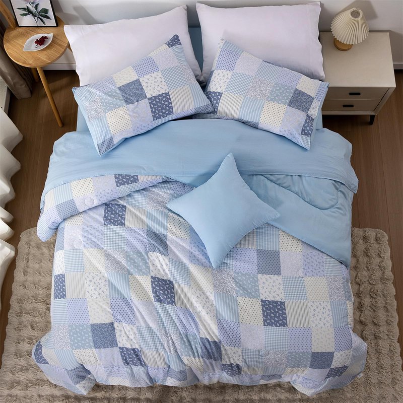 Holawakaka Floral Comforter Set Queen 6 PCS Bed in a Bag Yellow Flowers Printed on Grey - Ultra Soft Microfiber Botanical Bedding Sets Lightweight Boho Bed Comforter Set for All Season