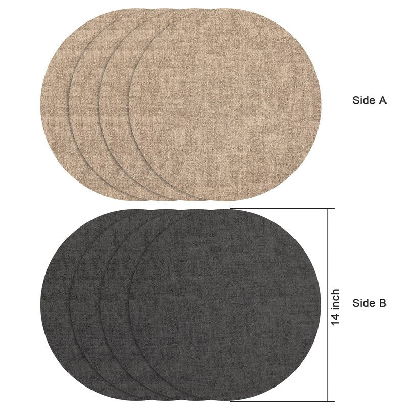 Myir JUN Round Placemats Dual Sided, Faux Leather Place Mats Set of 4 Indoor Placemat for Dining Table Outdoor Place Mat Non-Slip Washable Table Mats (Gray Beige, Set of 4)