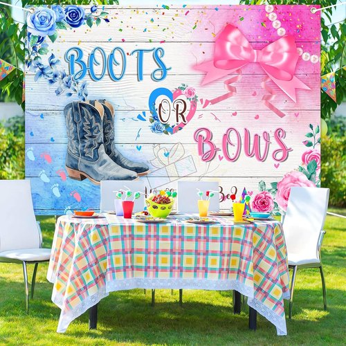 Boots Or Bows Gender Reveal Backdrop - Rustic Cowboy & Cowgirl Decor | 7x5ft Photo Banner