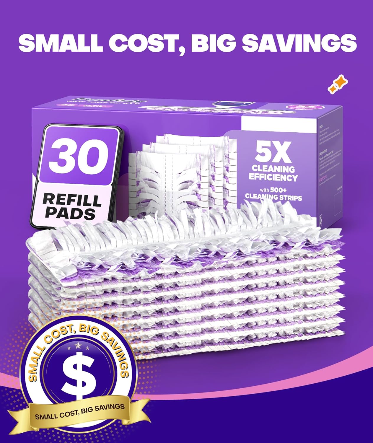Skiennix 5X Cleaning Power Mop Refills - 30 Count Multi-Surface Disposable Pads for Swiffer Power Mop