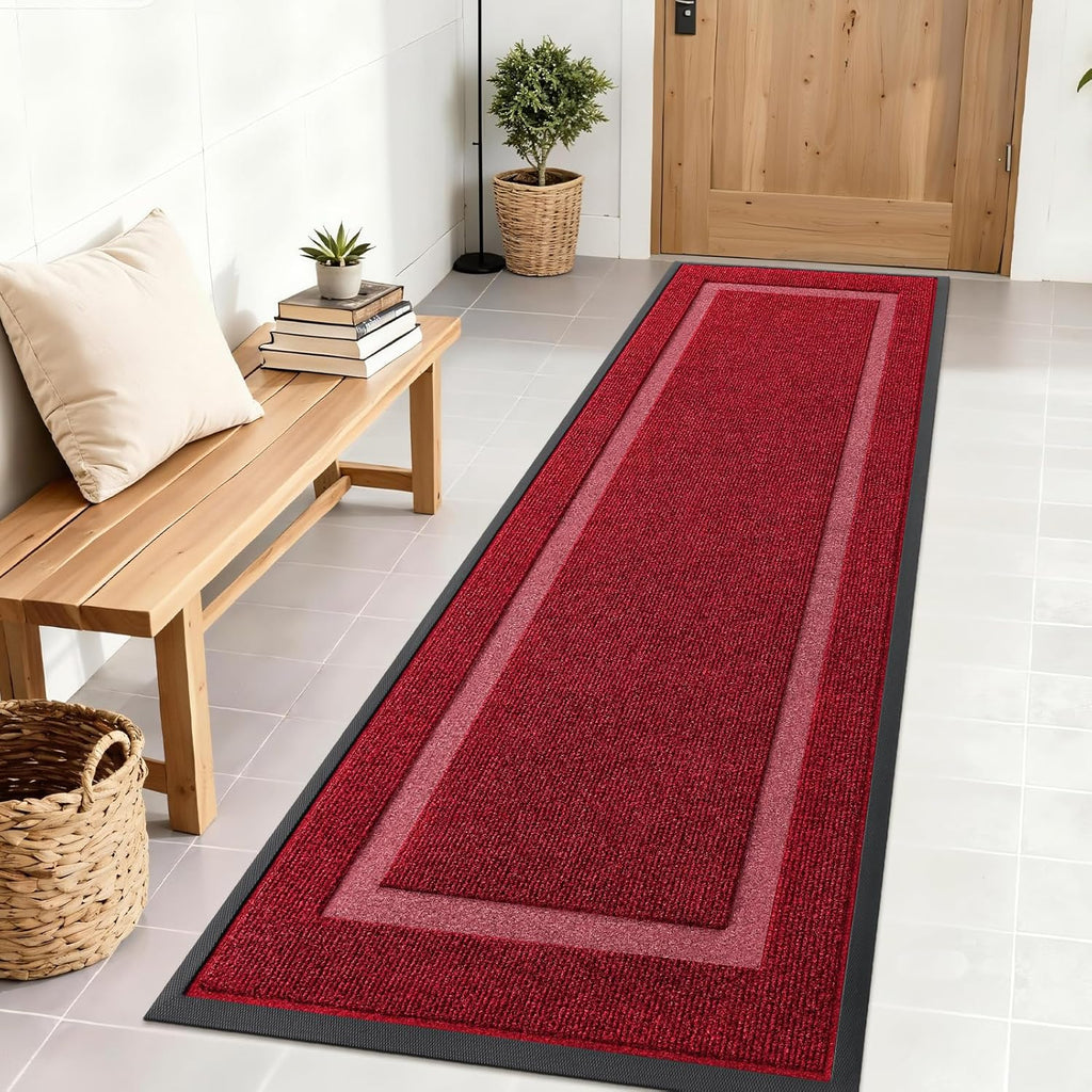OLANLY Waterproof Front Door Mat - All-Season, Sturdy Natural Rubber, Easy Clean | 71x23, Wine Red