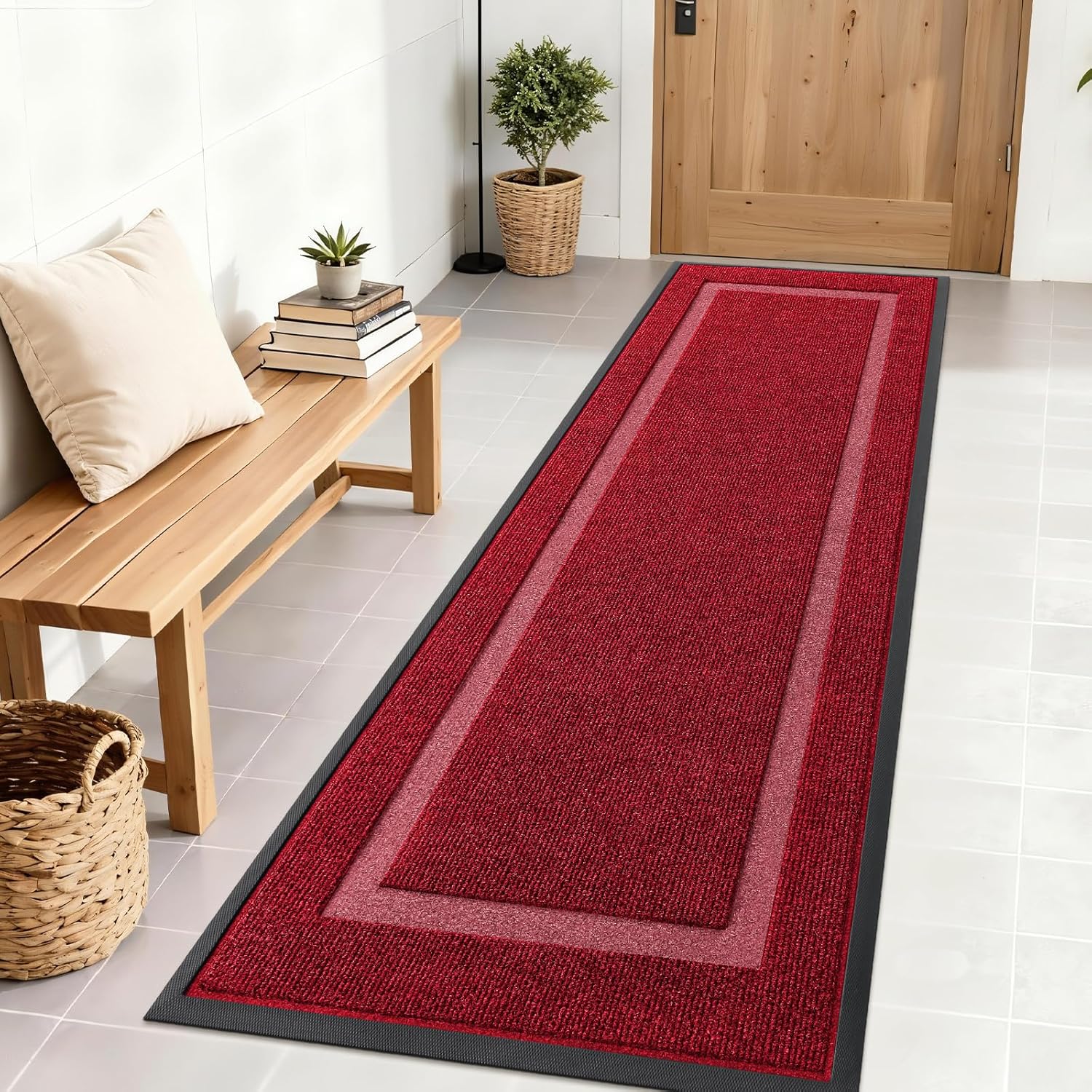 OLANLY Waterproof Front Door Mat - All-Season, Sturdy Natural Rubber, Easy Clean | 71x23, Wine Red