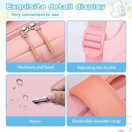 PRAGARI Aesthetic Backpack for School Cute Laptop Pink Backpack Teens Girls Travel Casaul Daypack Lightweight Book Bags