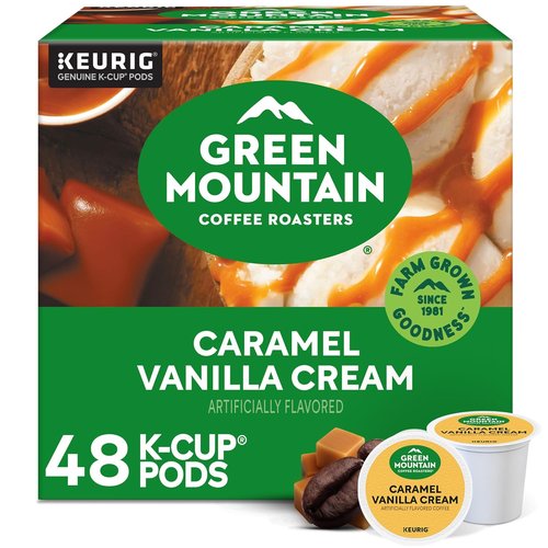Green Mountain Coffee Roasters Caramel Vanilla Cream K-Cup Pods - Flavored Light Roast Coffee, 48 Count