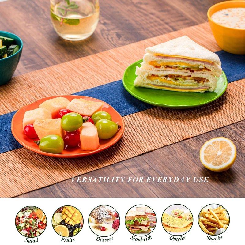 MIYOPESI 6.7-Inch Melamine Dessert Plates (Set of 6) - Unbreakable and Reusable Dinnerware with Ceramic Feel, Stackable and Dishwasher-Safe (Multi-color)