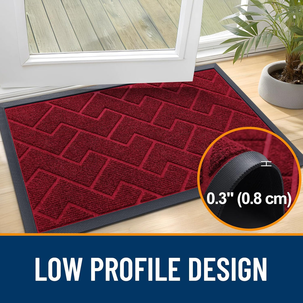 OLANLY Waterproof Front Door Mat - All-Season Indoor/Outdoor Doormat | Sturdy Natural Rubber, Herringbone Brick (Wine Red, 71x47)