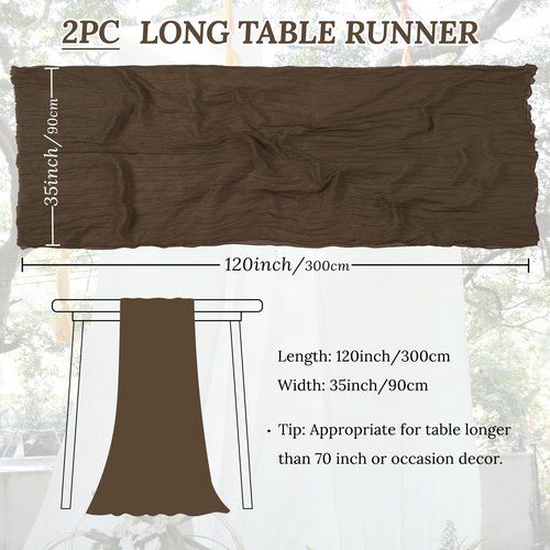 ButterMelt 2 Pack Brown Cheesecloth Table Runner, Boho 35x120 Inch Long Gauze Decor for Baby Shower, Bridal Shower or Wedding Party