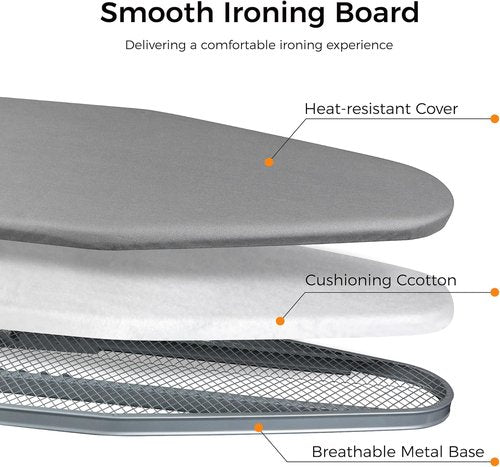 Hvygss Height-Adjustable Ironing Board - Foldable Heavy-Duty Design with Steam Stand | Grey, 43x13 Inches