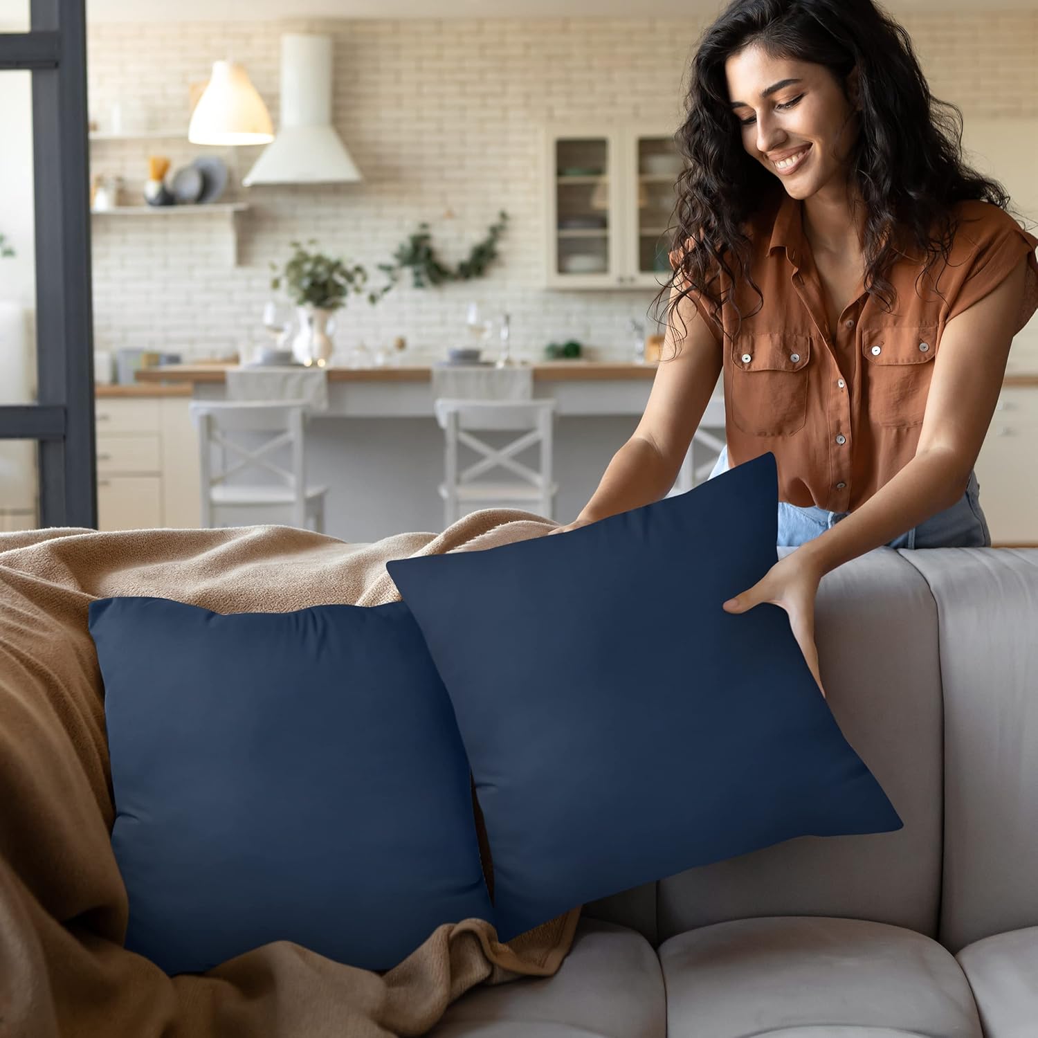 Utopia Bedding 20x20 Pillow Inserts - Set of 2 Navy Decorative Cushions for Sofa & Bed - Soft & Fluffy Support