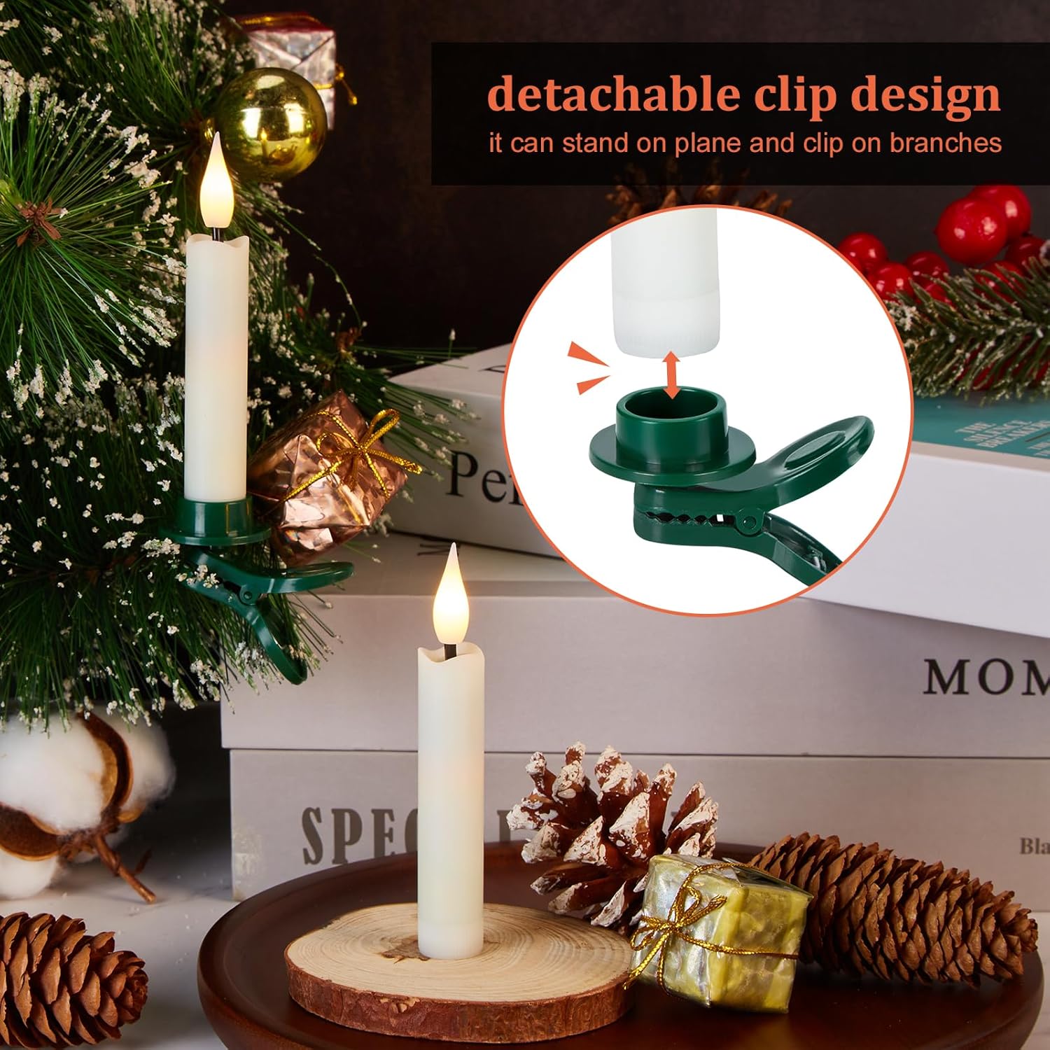 Skiennix 12-Pcs LED Taper Candles Set - Flameless 3D Wick Ivory Design with Remote Timer | Warm White Light
