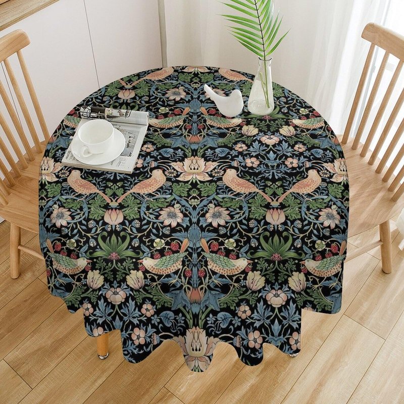 William Morris Floral Tablecloth,Flower Strawberry Birds Retro Boho Botanical Plant Table Cover, Water Resistant Wipeable Tablecloths for Kitchen Dinning Room Decor, 60"