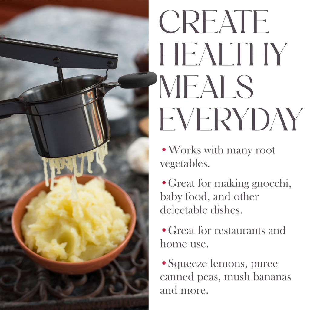 Bellemain 15 oz Large Potato Ricer | Heavy-Duty Stainless Steel Potato Ricer & Masher | Perfect for Mashed Potatoes | Ricer Kitchen Tool with 3 Interchangeable Discs (Metallic Black)