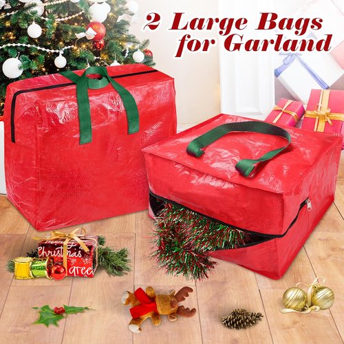 BlessedSeason Christmas Tree Storage Bag - 7.5 Ft Waterproof Design with 2 Large Tinsel Garland Bags, Reinforced Handles