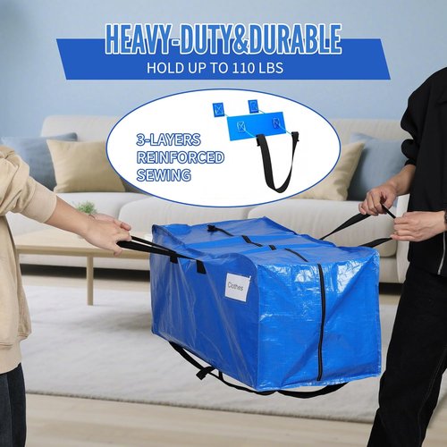 BAGAIL Extra Large Heavy Duty Moving Bags - Strong Handles for Easy Transport | 4-Pack Blue Storage Totes