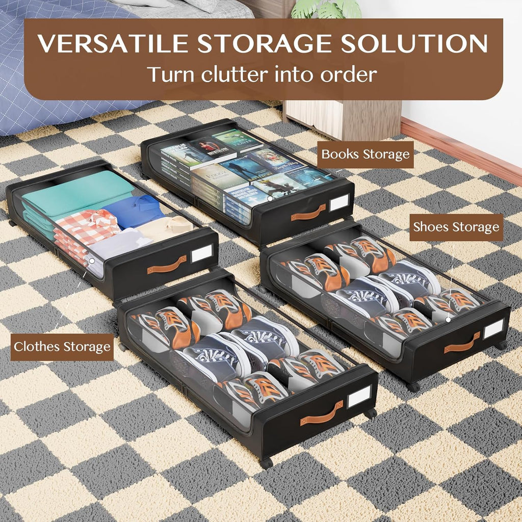 UnderBed Storage by [Brand Name] - XXL 60L Clear Lid Containers with Wheels | 2 Pack for Clothes, Shoes, and More