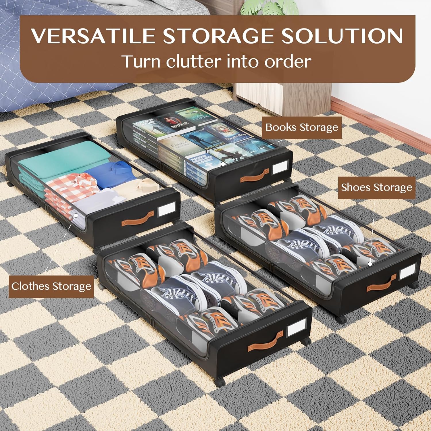 UnderBed Storage by [Brand Name] - XXL 60L Clear Lid Containers with Wheels | 2 Pack for Clothes, Shoes, and More