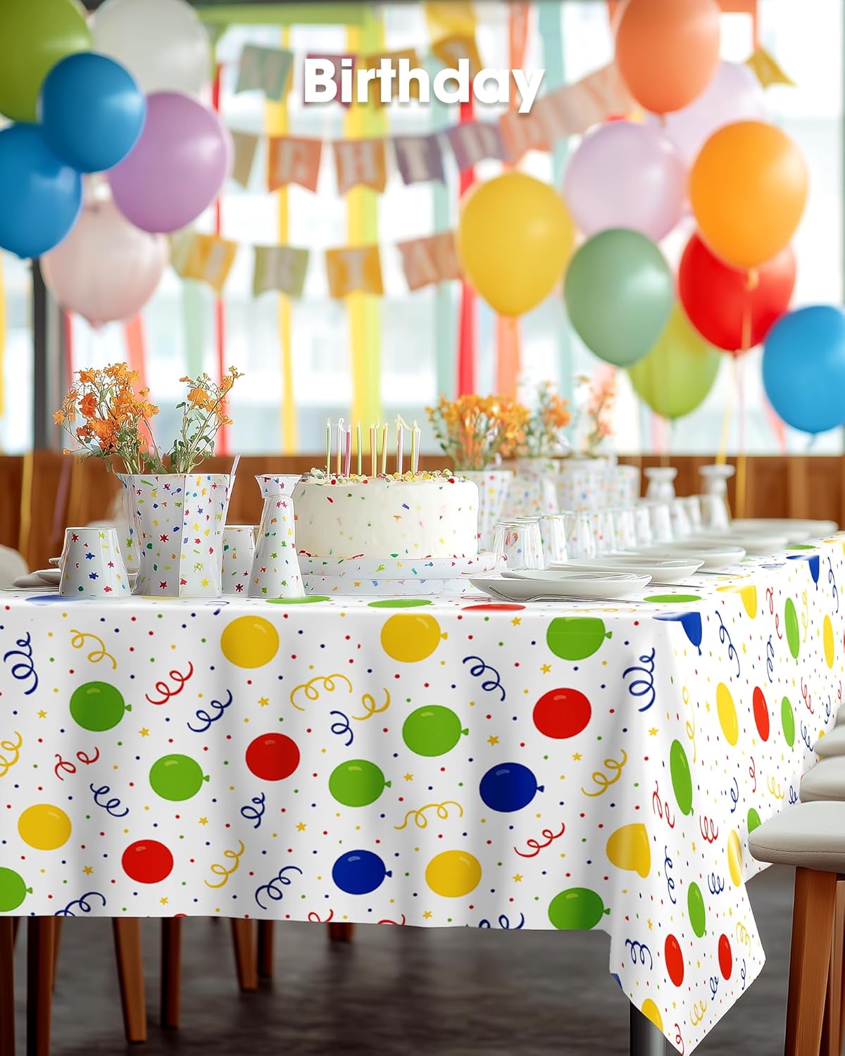 Pureegg Disposable Plastic Tablecloths - 10 Pack, 54 x 108 Inch, Sturdy & Leakproof for Parties | Rainbow Design