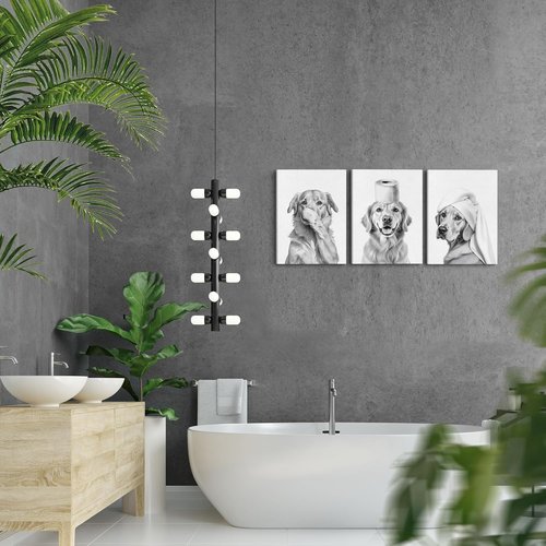 LUKIPOM Funny Golden Retriever Wall Art Set - 3 Canvas Prints for Bathroom Decor | 11x14 Inch Framed
