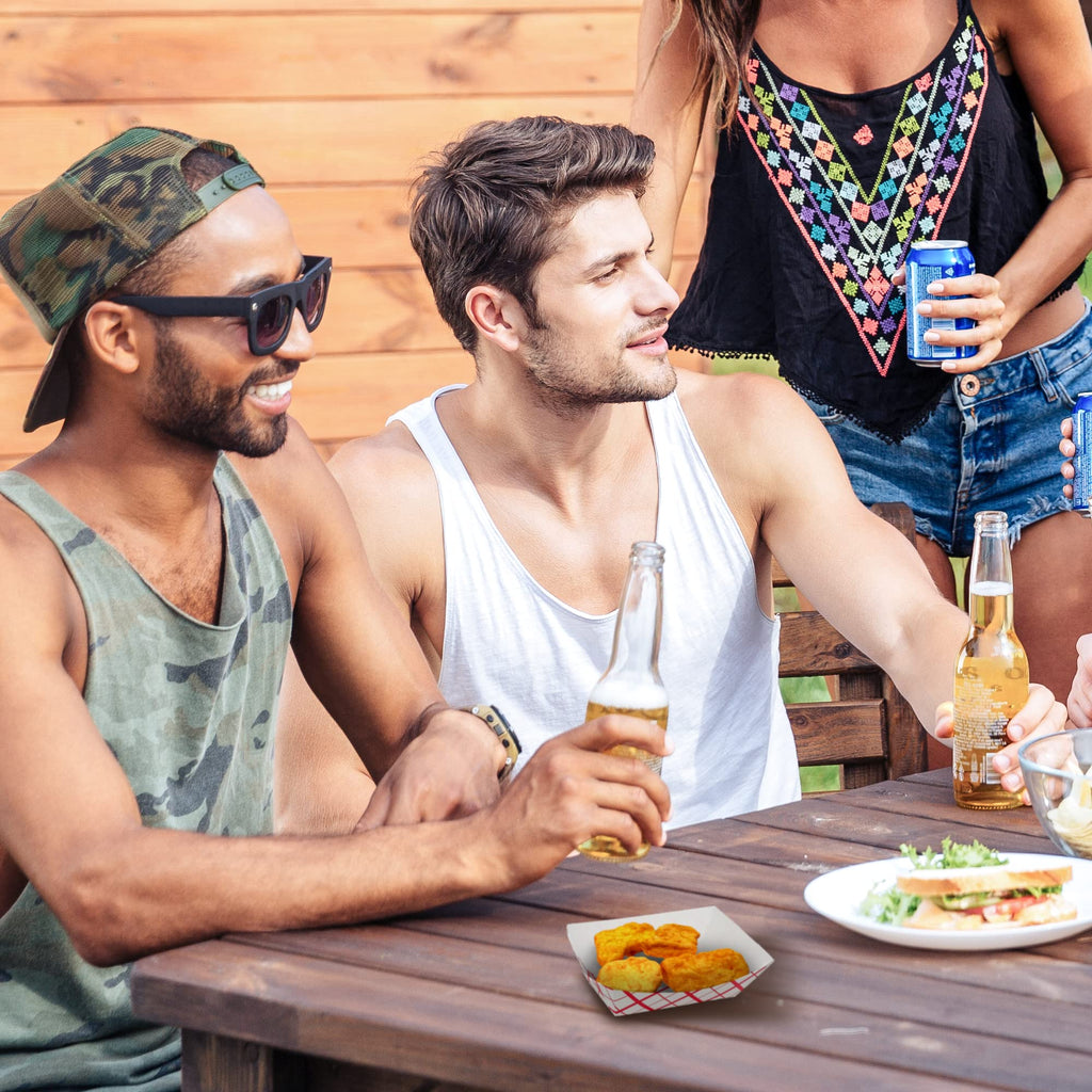 MT Products Small 1/2 lb Disposable Paper Food Trays – 100 Pack – Grease-Resistant Plaid Paper Boats for Snacks, Fries & Desserts – Made in the USA