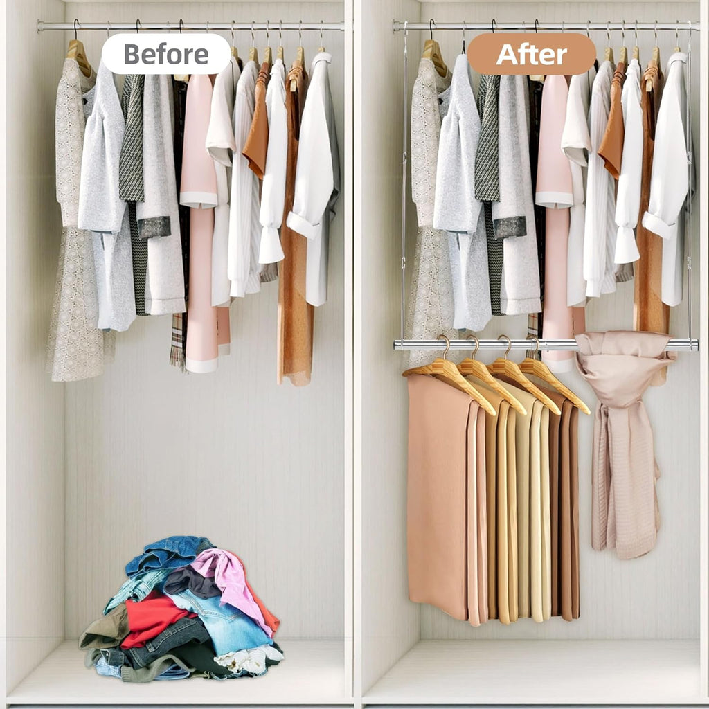 Storage Maniac Adjustable Closet Rod - Space-Saving Hanging Organizer for Clothes - Chrome Finish, 1 Pack