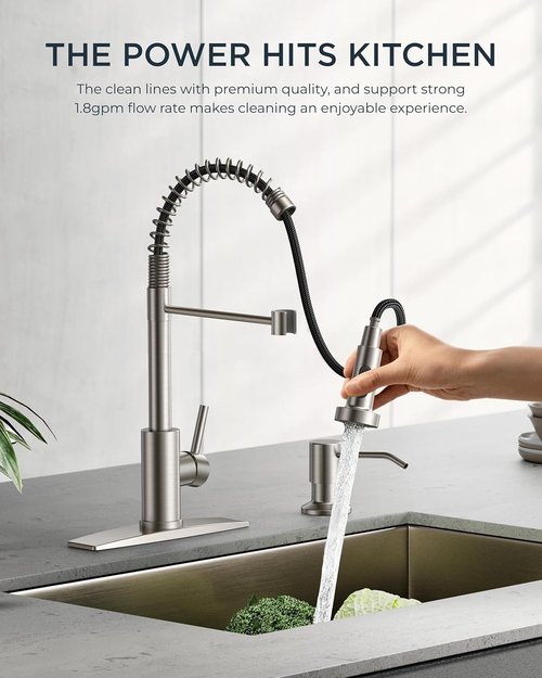 FORIOUS Kitchen Faucet - Brushed Nickel Pull Down Sprayer | Commercial Stainless Steel Design for RV & Utility Room