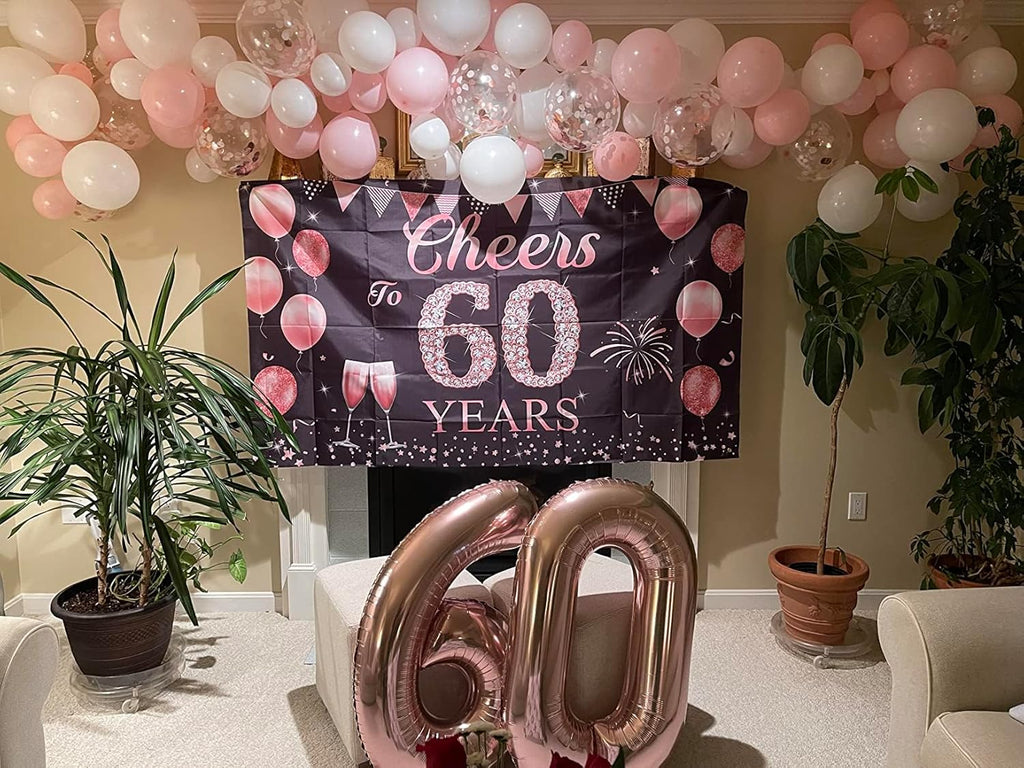 Rose Gold 60th Birthday Decorations - Elegant Party Set with Big Number Balloons for Men & Women