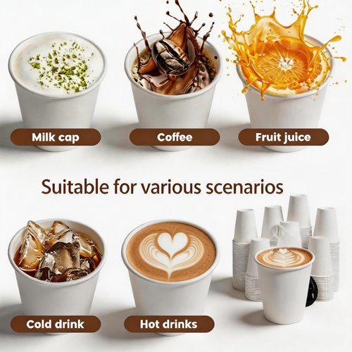 MOUMOULIFE Disposable Paper Coffee Cups 8 oz 500 Count Bulk, Leak-Proof White Paper Cups for Hot & Cold Beverages, Ideal for Office, Travel