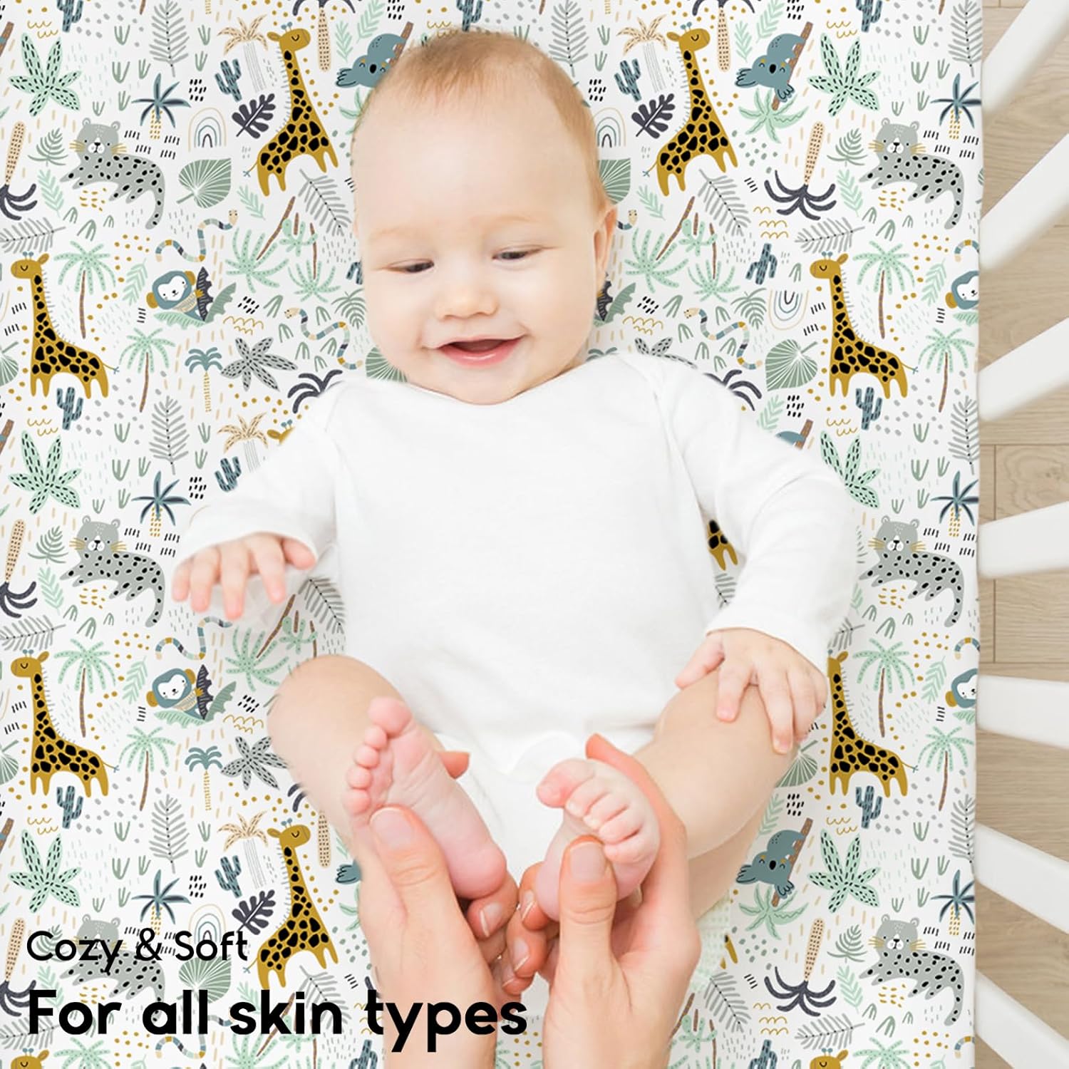 Yoofoss Fitted Pack and Play Sheets - Soft, Breathable 2-Pack Mini Crib Sheets in Green & Giraffe Design