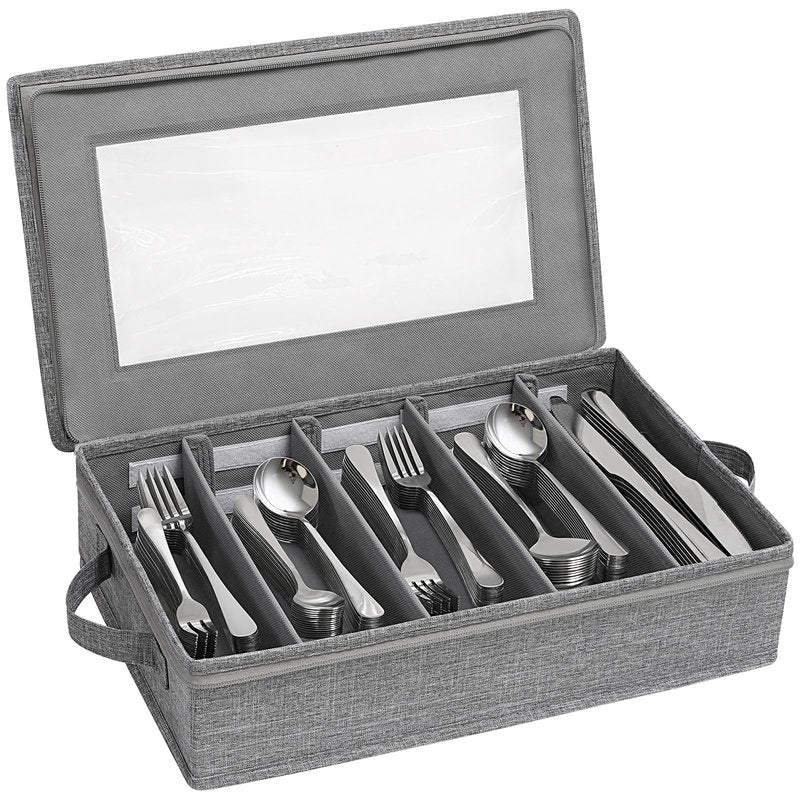 Lifewit Silverware Storage Box, Covered Flatware Organizer with Zipper Lid, 5 Compartment Cutlery Case with Adjustable Divider and Handle, Utensil Container for Spoon Fork Knives, 1 Pack