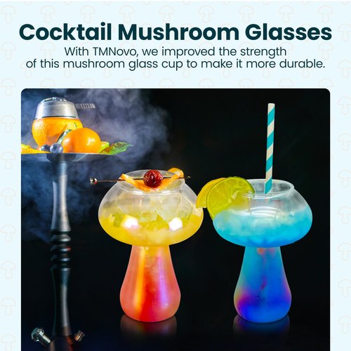 TMNOVO Cocktail Mushroom Glasses - Iridescent Cute Glass Cups Set - 2 Pcs Dishwasher Safe Rainbow Glass Mushroom Vase - 12Oz Mushroom Cup - Gifts for Mushroom Lovers