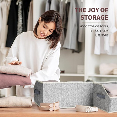 Homsorout Trapezoid Closet Shelf Organizer - Large Fabric Storage Baskets, 3 Pack in Light Gray