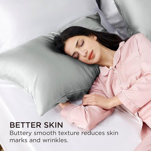 Bedsure Satin Pillowcase Set - Silky Soft King Size Pillow Covers with Zipper | 2 Pack in Grey, 20x36 Inches