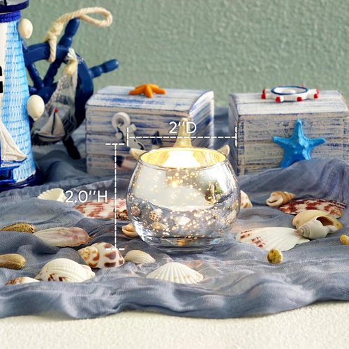 Homemory Silver Votive Candle Holders - 12 Pcs Round Mercury Glass Tealight Holders for Weddings & Home Decor
