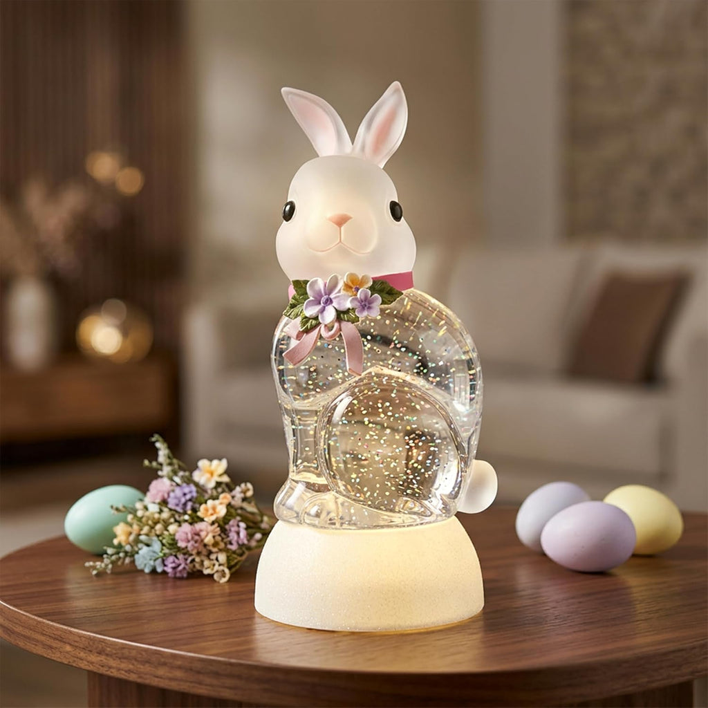 Spring Rabbit Snow Globe Lantern - Glittering Bunny Decor with 6-Hour Timer | USB & Battery Powered