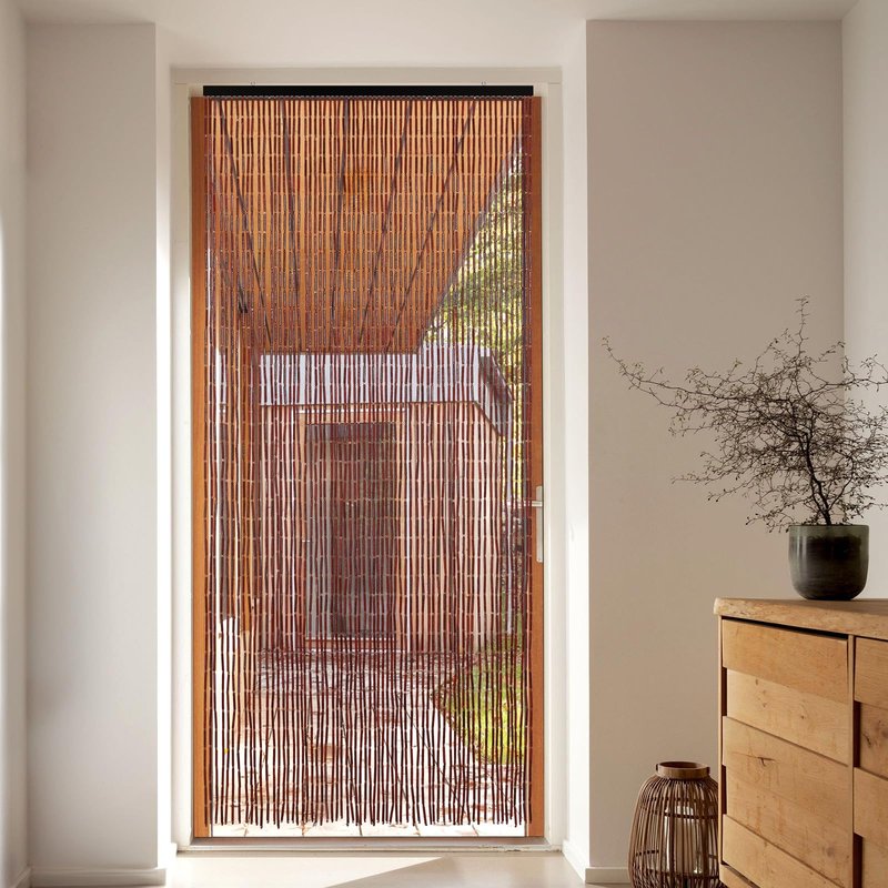 Boshen Handmade Bamboo Beaded Curtains for Doorways, 65 Strands 35.5x78.7inch Natural Wood Boho Hanging Door Beads Curtains Room Divider for Home Decor Hallway Window(Brown)