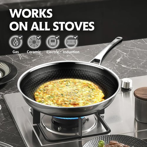 LigtSpce Non Stick Frying Pans, 11.9 inch Hybrid Frying Pans Nonstick,non stick Stainless Steel Skillets, Dishwasher/Oven Safe Cookware, Induction Compatible, PFOA Free Cookware
