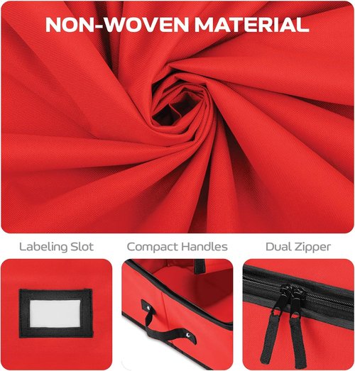 Gift Wrap Storage Organizer by Christmas Essentials - Heavy-Duty Box with Straps & Pockets | Holds Up to 24 Rolls, Red