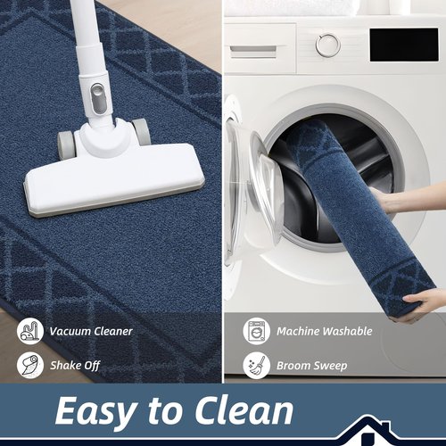 BEQHAUSE Door Mat Indoor Entrance Dirt Trapper Rugs for Entryway Non Slip Welcome Mat Absorbent Floor Mat Low Profile Washable Front Doormat for Dirty Paws, 36" x 60", Navy Blue