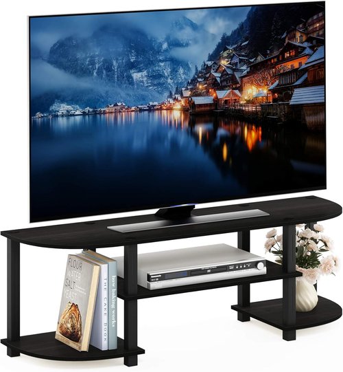 Furinno Wide TV Entertainment Center - Stylish Espresso/Black Finish for Modern Living Rooms