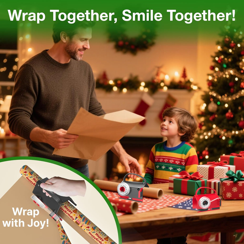 Wraprocut Wrapping Paper Cutter & Tape Dispenser - 2-Pack with 4 Tapes & 2 Replacement Blades for Easy Holiday Gift Wrapping
