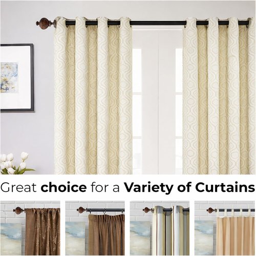 Deco Window Curtain Rod - Heavy Duty 1-Inch Metal Drapery Rod | Adjustable 44-120 Inch with Decorative Wood Finials - Brown Matte