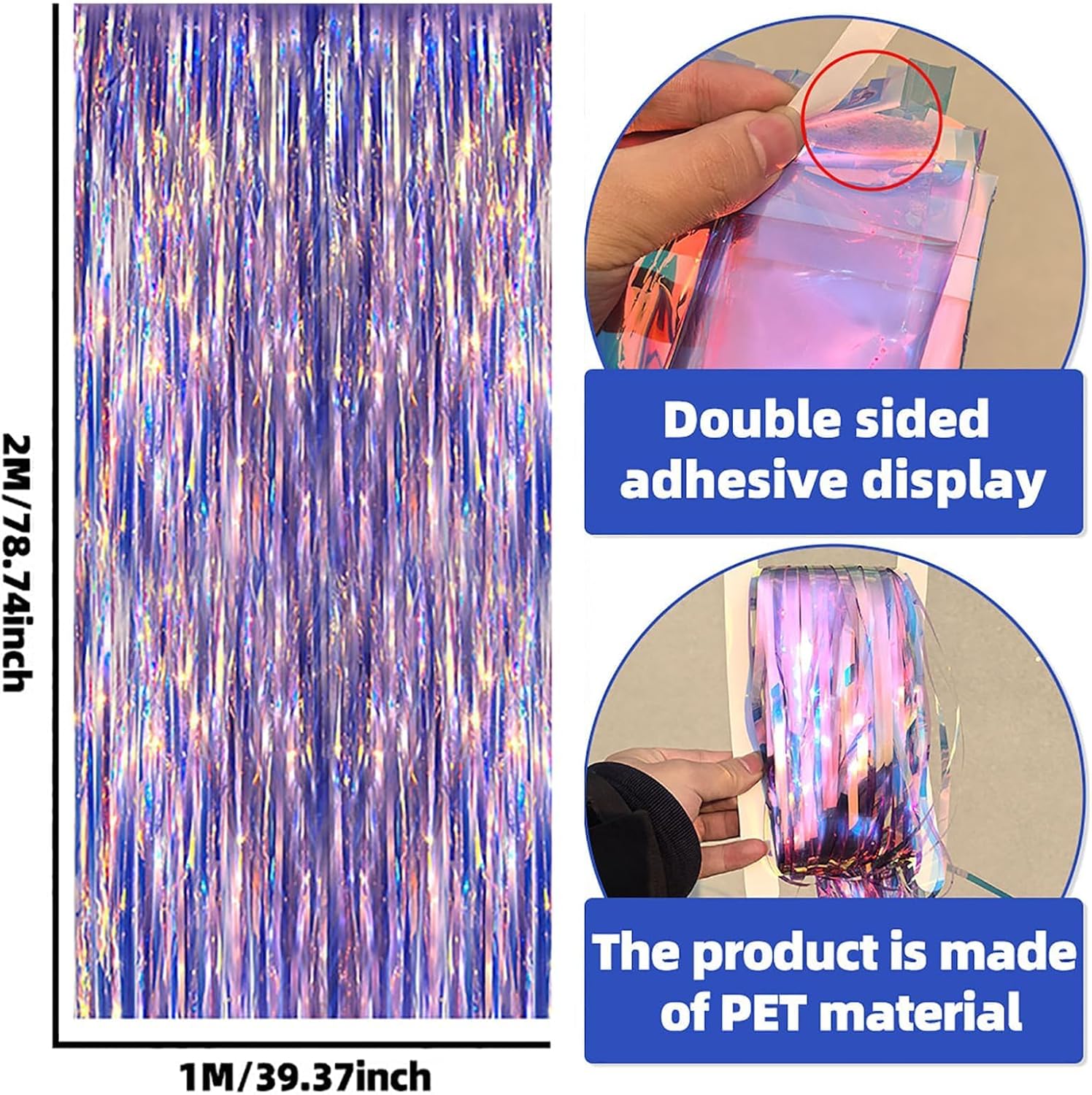 Skiennix Iridescent Fringe Backdrop - 3.28x6.56 Ft Purple Foil Curtain | Mermaid Party Decor & Streamers
