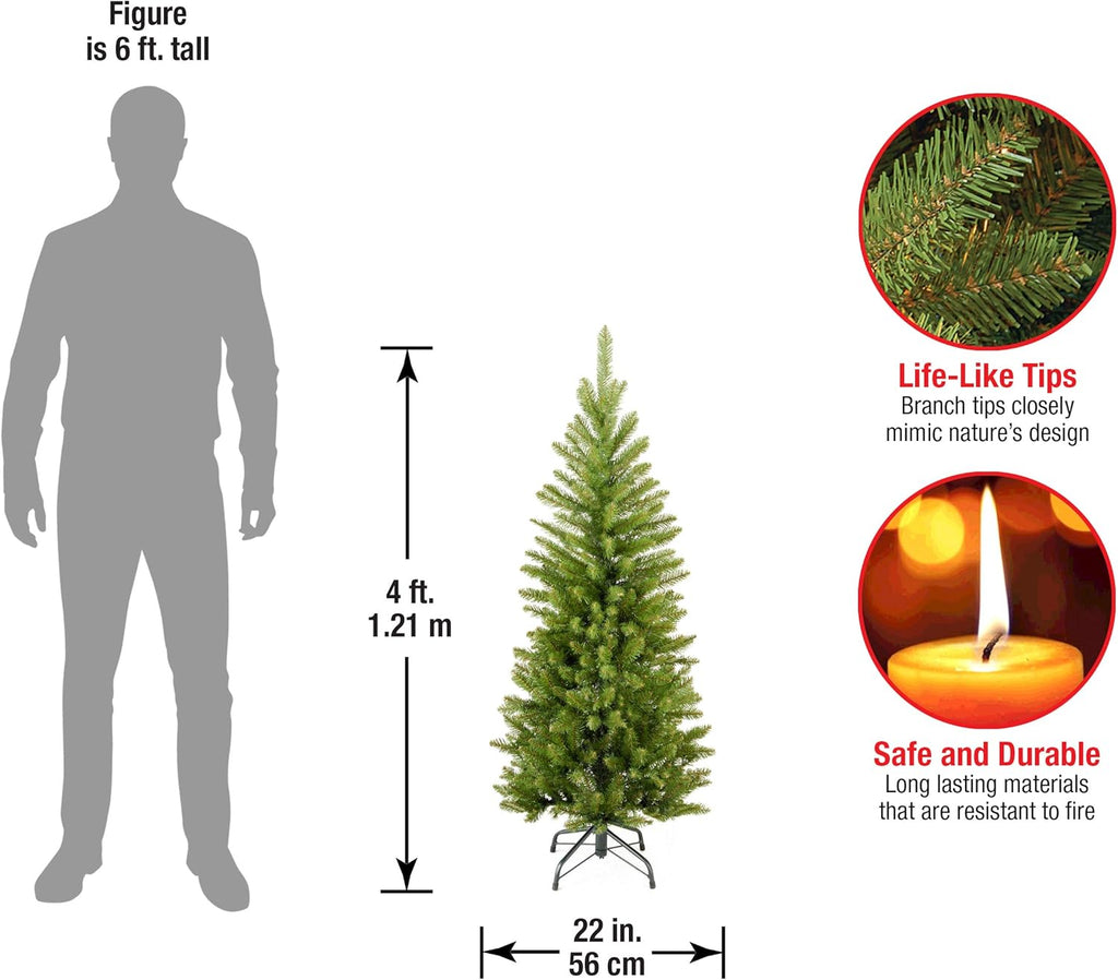 National Tree Company 4 Ft Slim Kingswood Fir Mini Artificial Christmas Tree - 269 Tips, Green with Stand