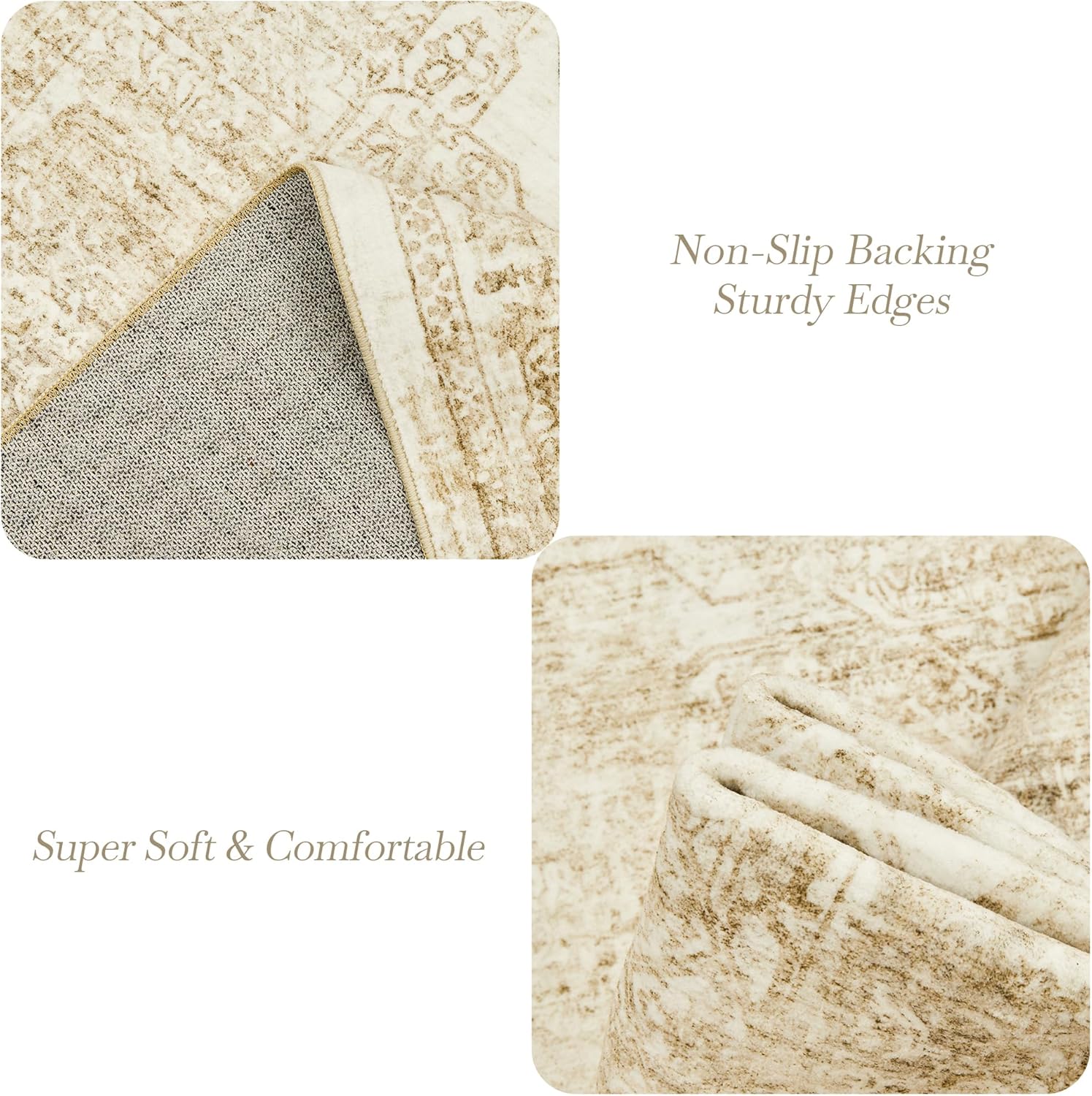 Soalmost Washable Area Rug - Large Vintage Beige 8x10 Soft Rug for Living Room & Bedroom | Non-Slip Design