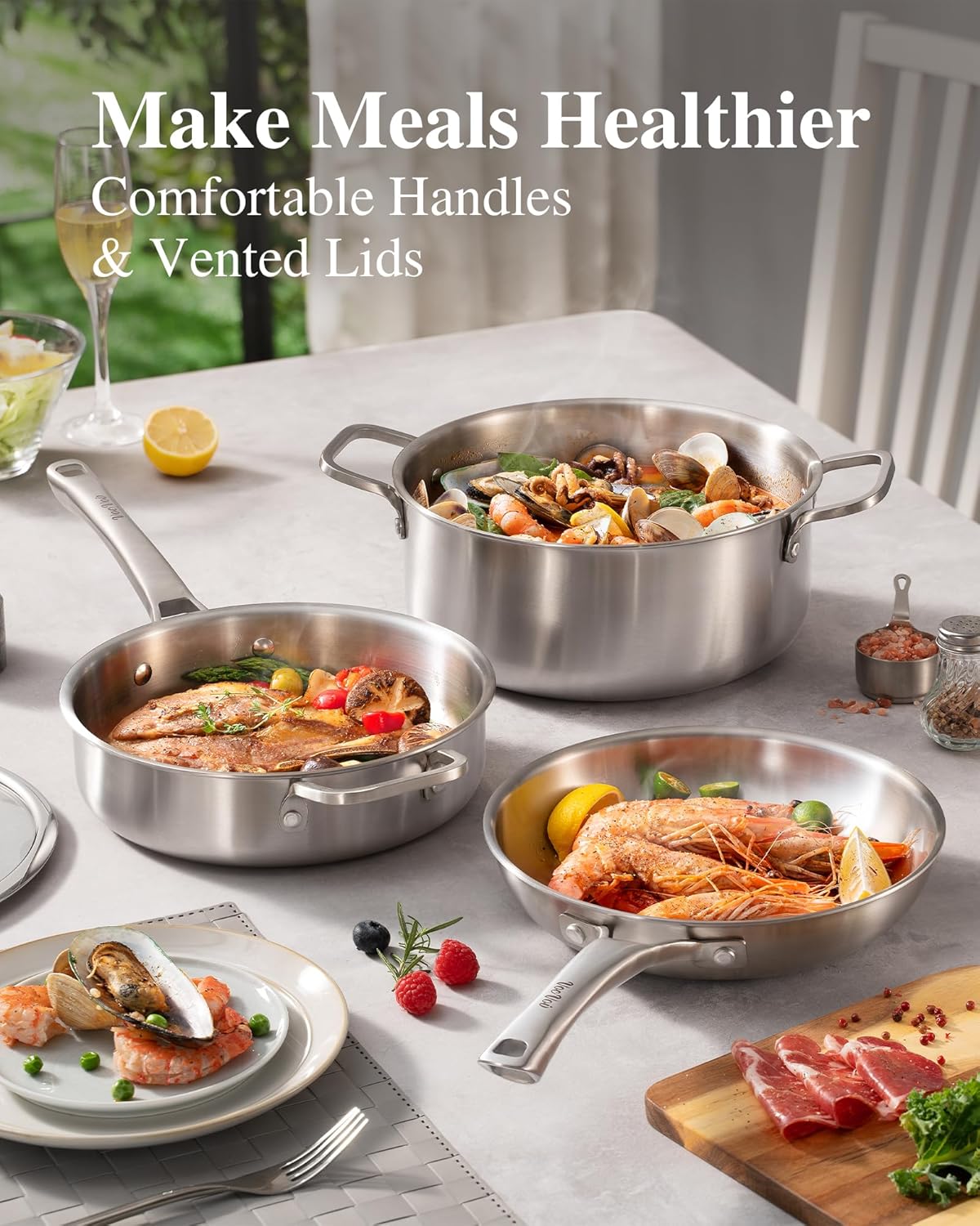VocVoi Stainless Steel Frying Pan - 12 Inch Non-Toxic Tri-Ply Skillet, Oven & Dishwasher Safe