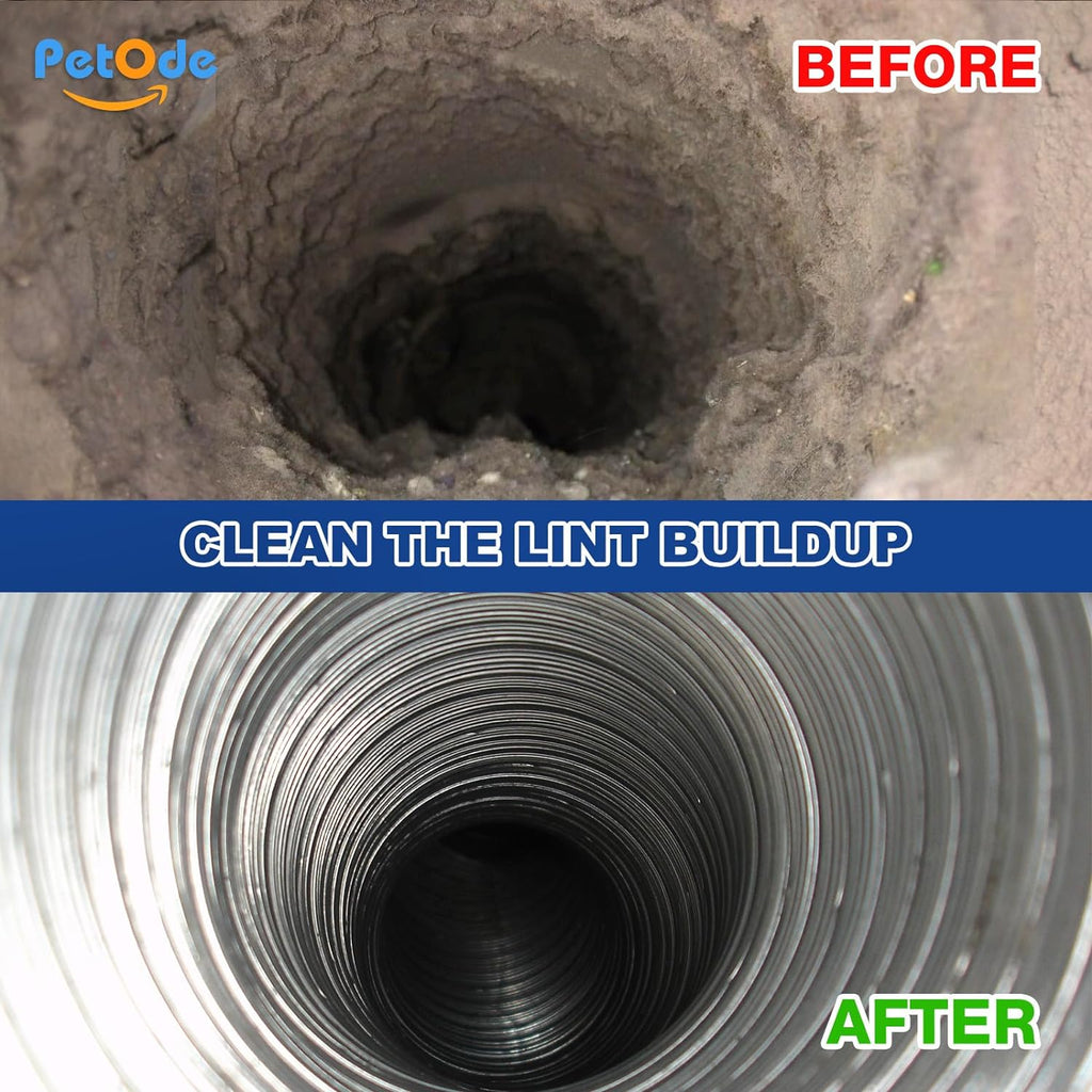PetOde Dryer Vent Cleaner Kit - Universal Vacuum Hose Attachment & Lint Brush for Quick Cleaning